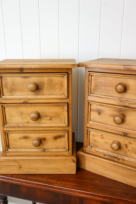 PAIR English Pine 3 Drawer Bedside Chests
