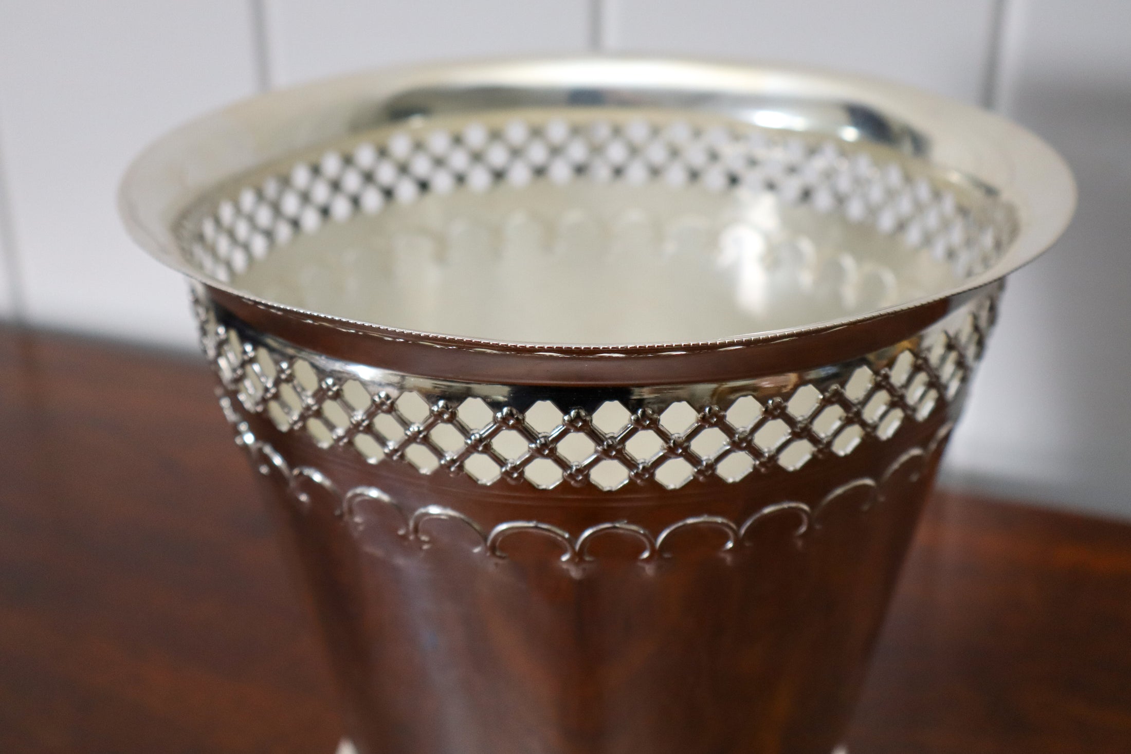 English Silverplate Reticulated Ice Bucket/Planter