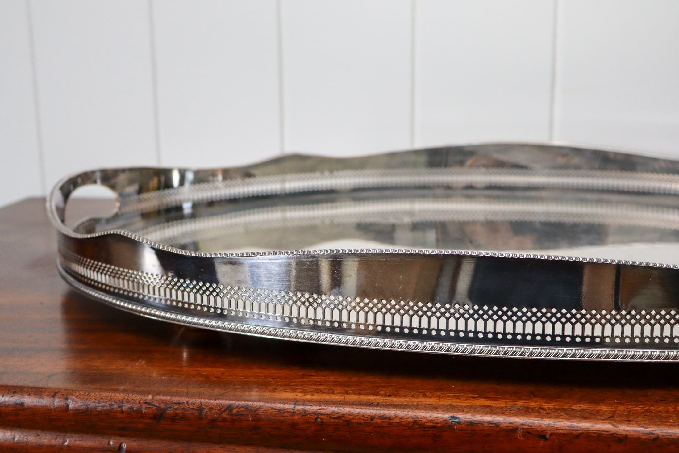 Large Scalloped Silverplate Butlers Tray