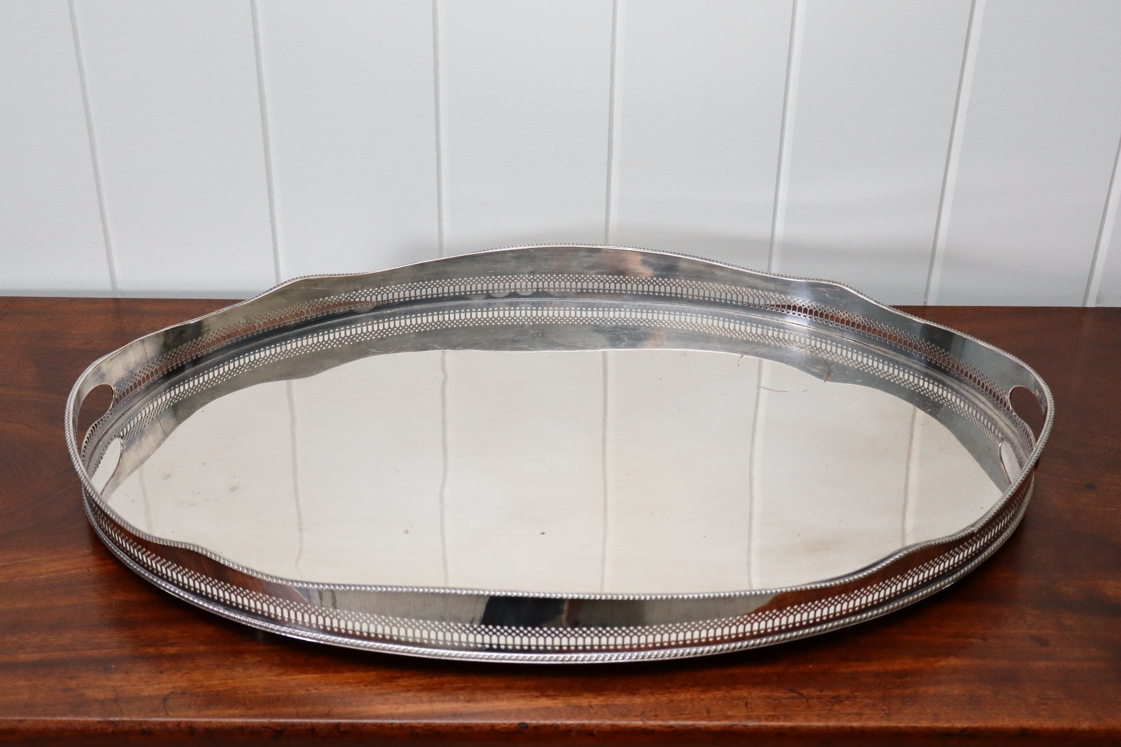 Large Scalloped Silverplate Butlers Tray