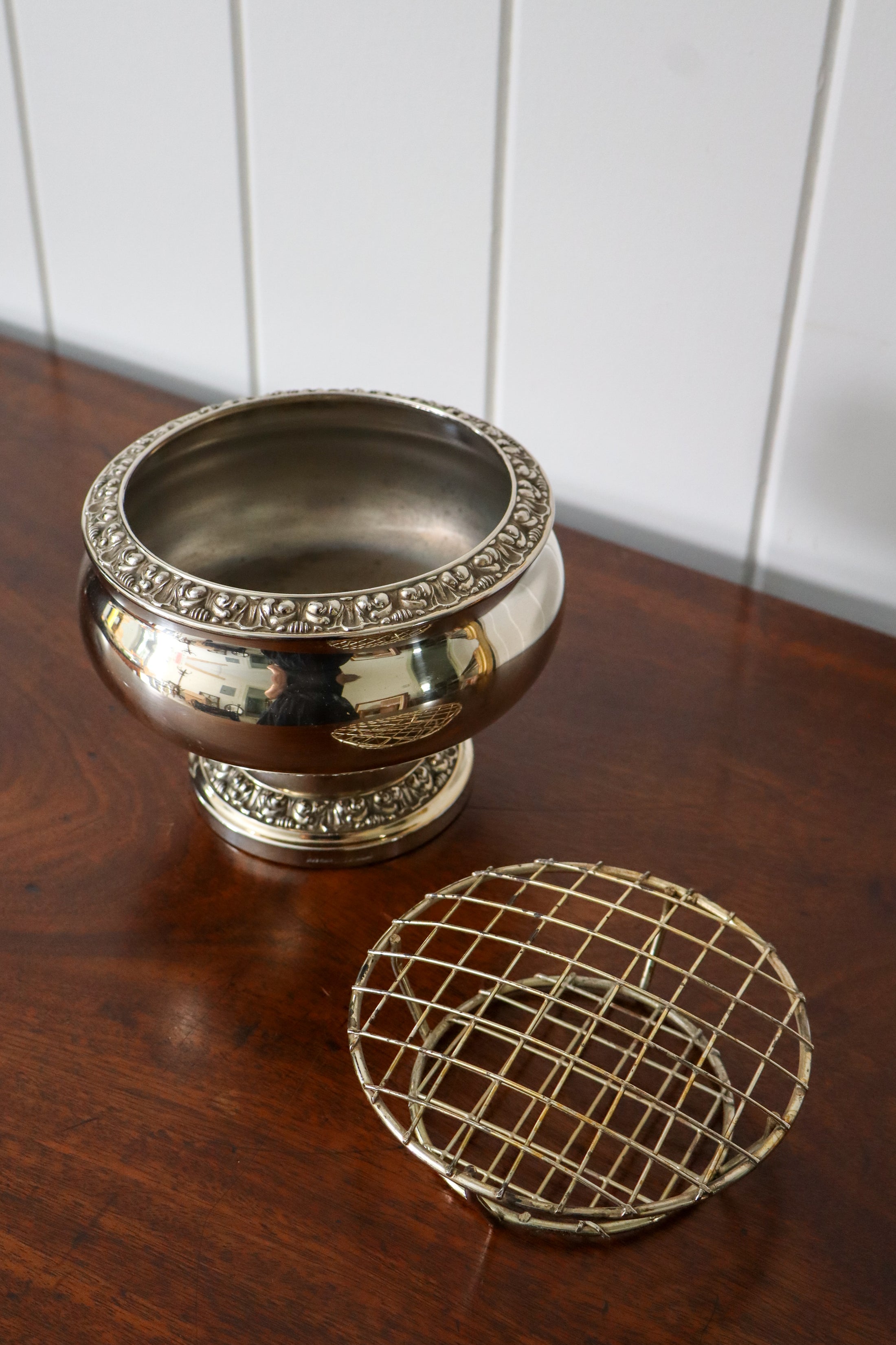 Large Silver Plate Pedestal with Frogger
