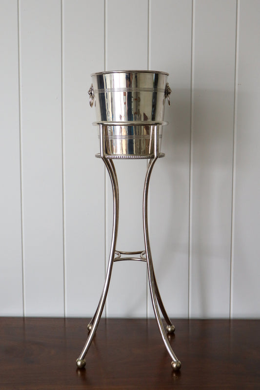 English Plate Champagne Bucket with Military Engraving (British NAAFI) and Stand