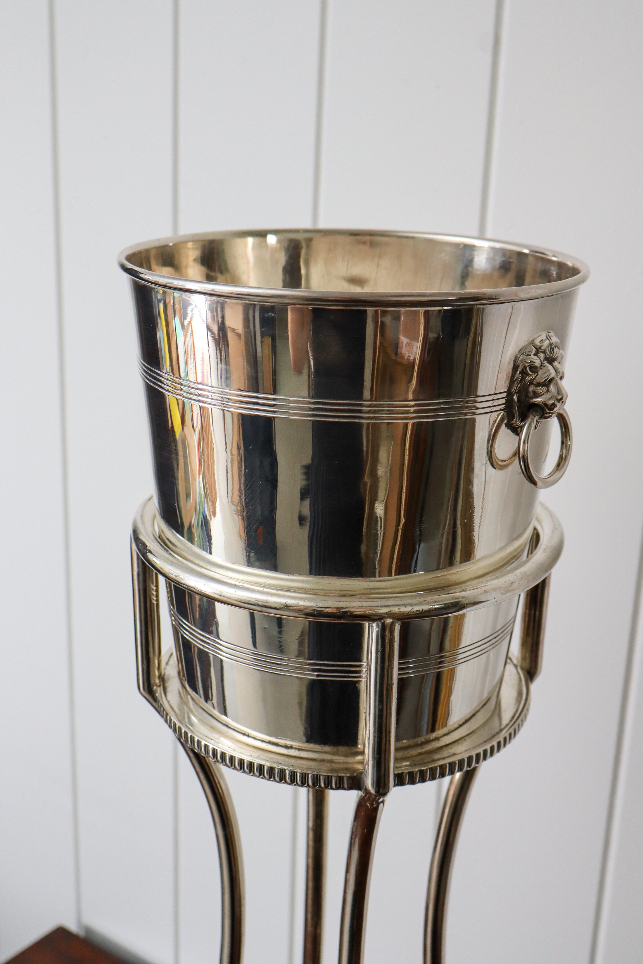 English Plate Champagne Bucket with Military Engraving (British NAAFI) and Stand