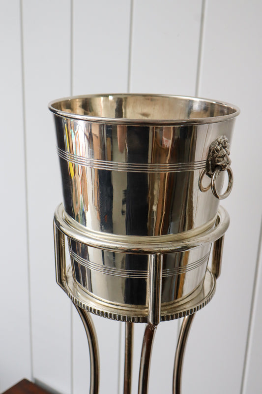 English Plate Champagne Bucket with Military Engraving (British NAAFI) and Stand