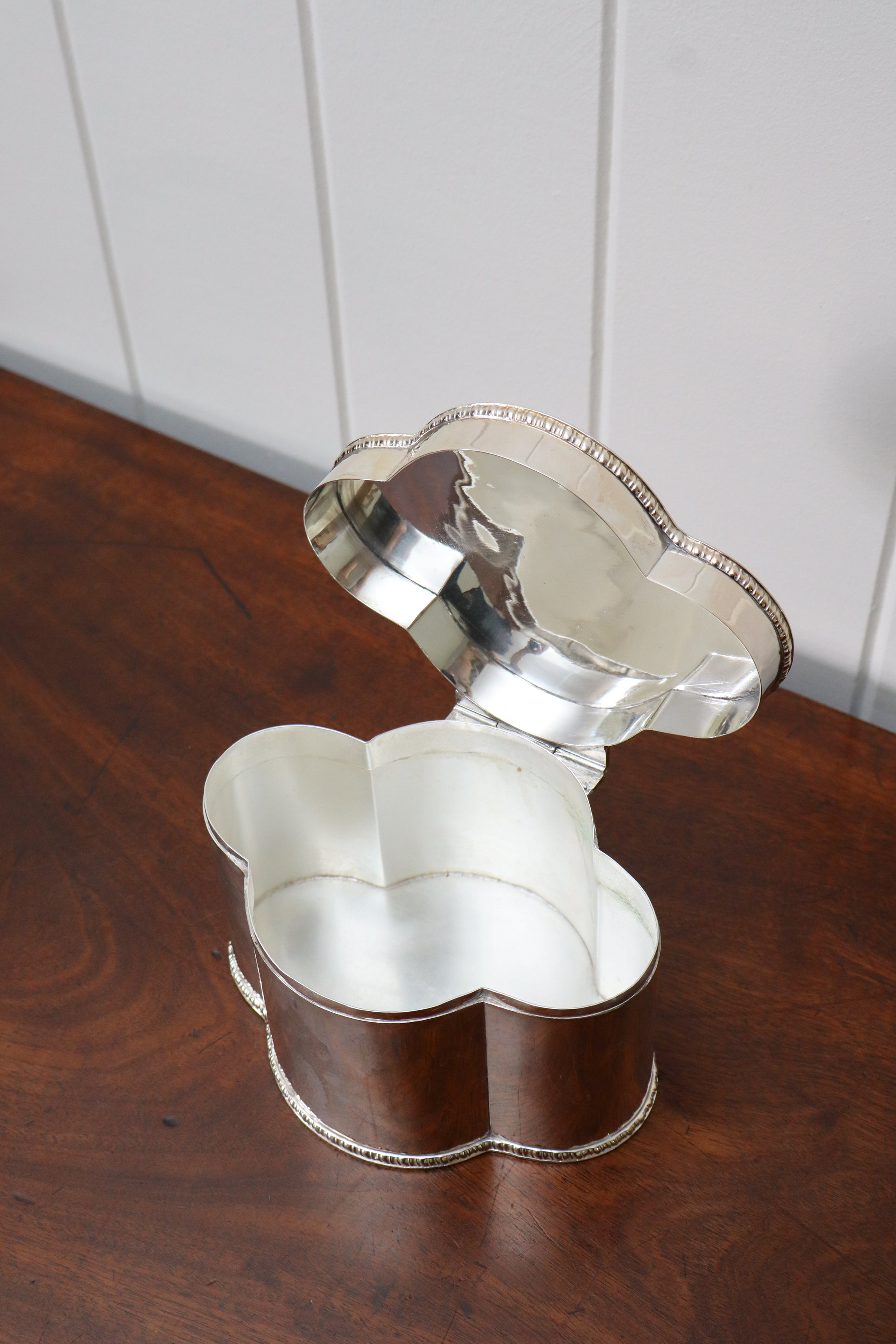 English Silver Plate Scalloped Biscuit Tin