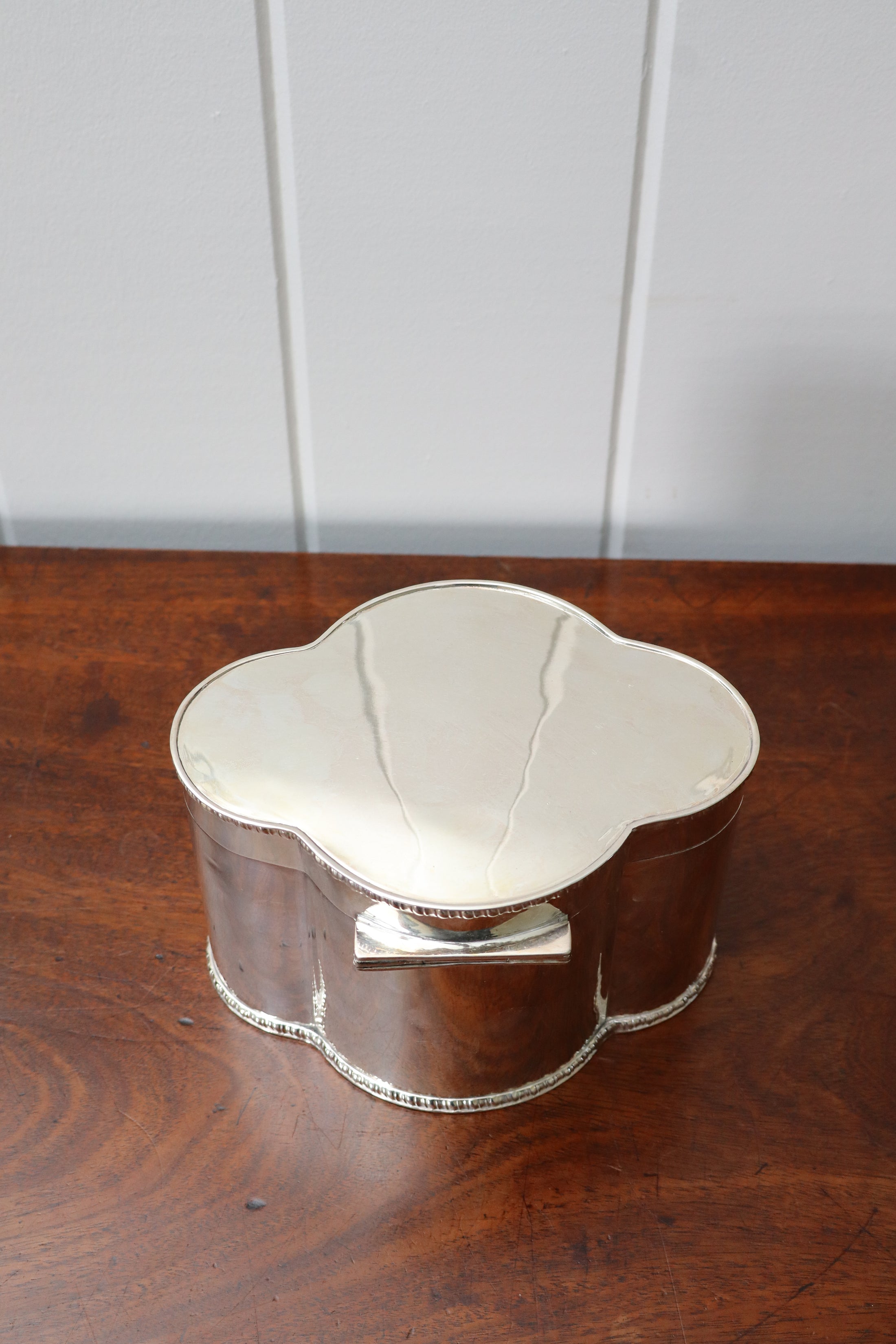 English Silver Plate Scalloped Biscuit Tin