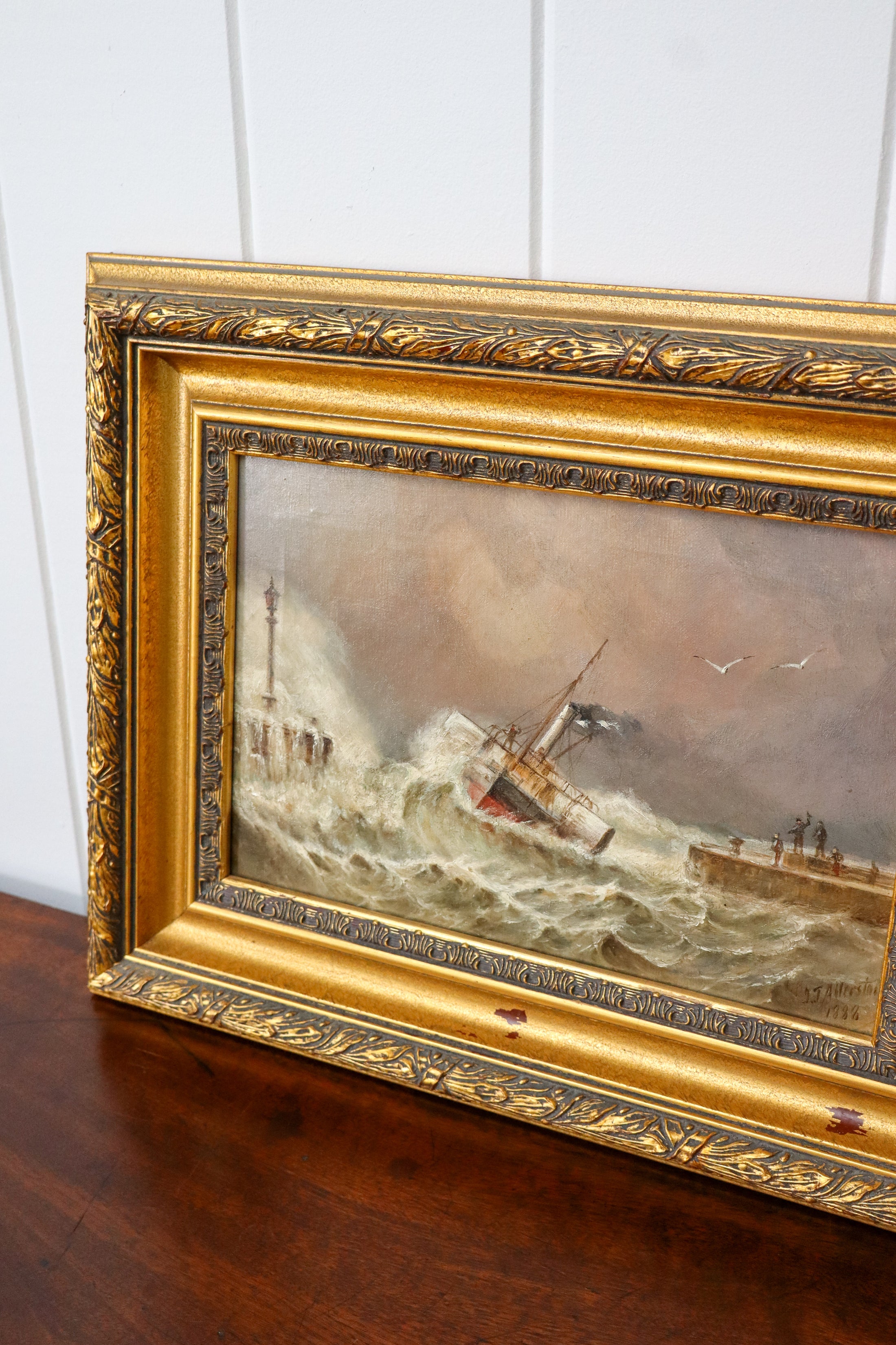 John Taylor Allerston (1828–1914), British — Paddle Steamer Entering Harbour, Signed & Dated 1888, Oil on Canvas