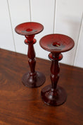 Load image into Gallery viewer, Cranberry Glass Candle Sticks (PAIR) | 11"H
