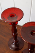 Load image into Gallery viewer, Cranberry Glass Candle Sticks (PAIR) | 11"H
