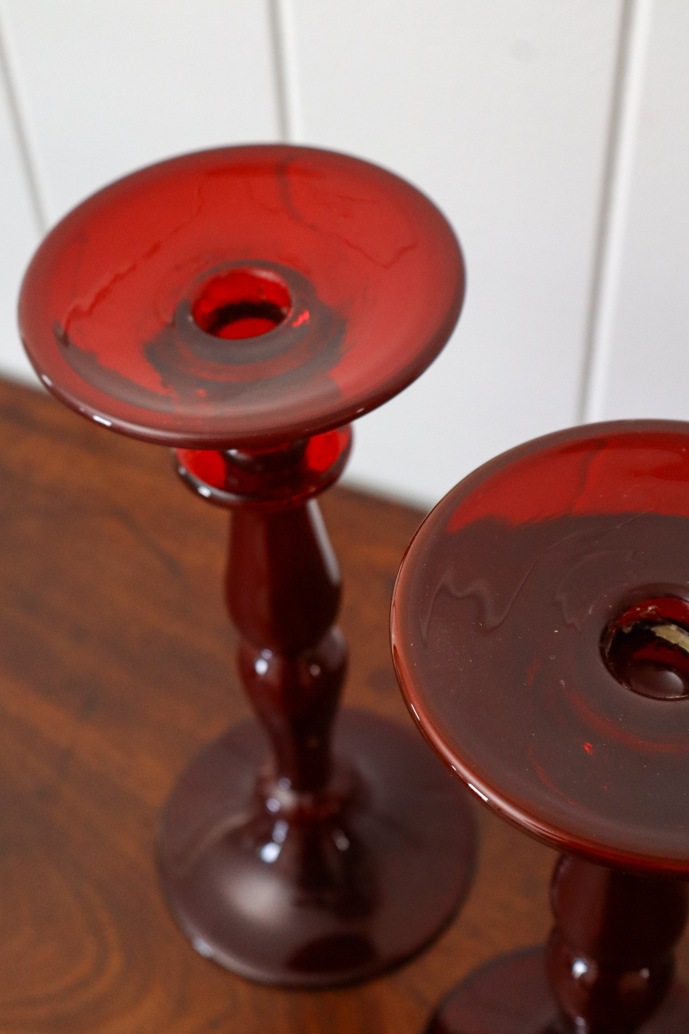 Cranberry Glass Candle Sticks (PAIR) | 11"H