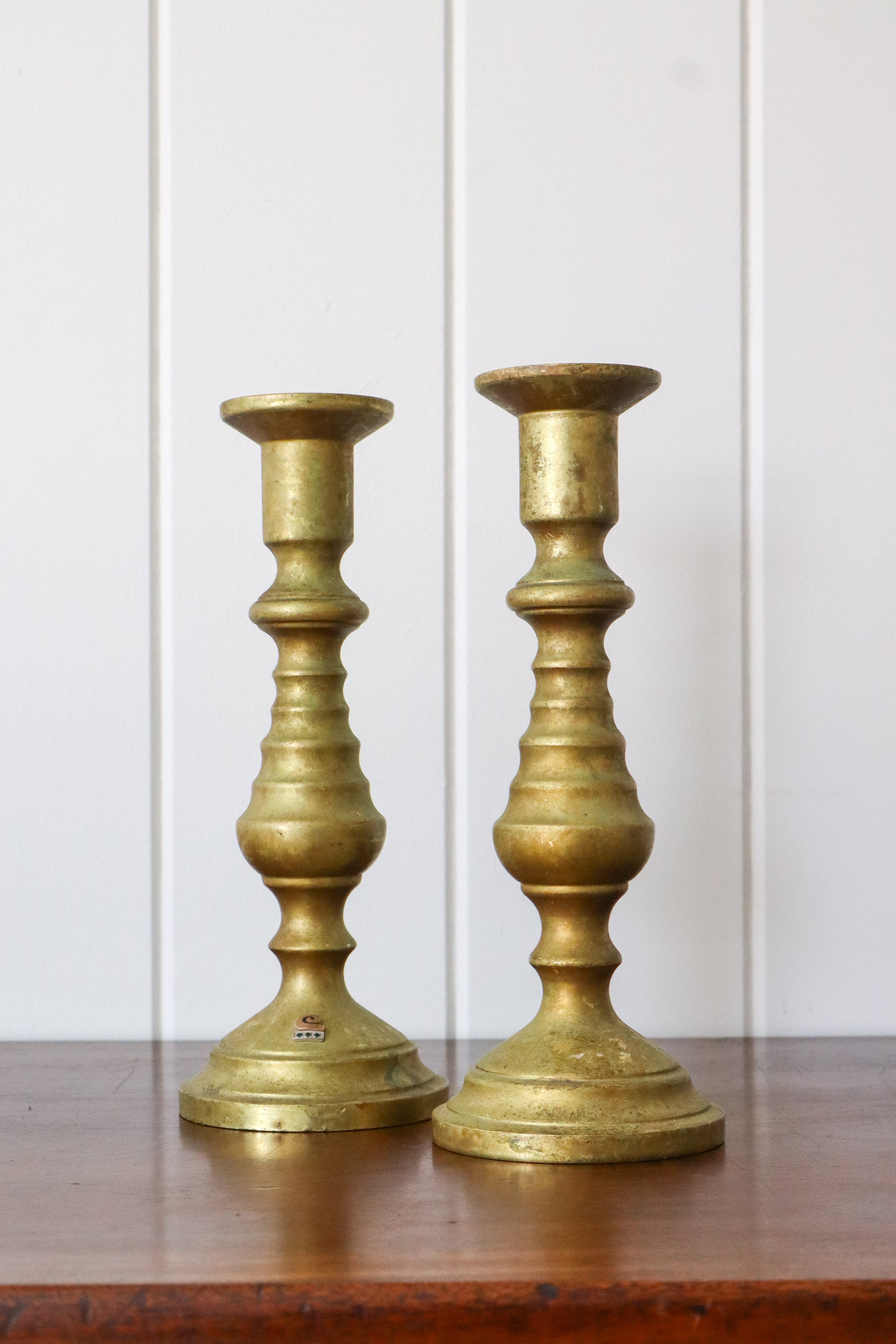 PAIR of Unique Brass Candlesticks | HEAVY 9.75”
