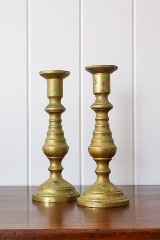 PAIR of Unique Brass Candlesticks | HEAVY 9.75”