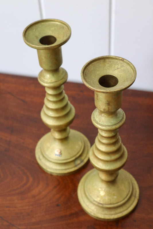 PAIR of Unique Brass Candlesticks | HEAVY 9.75”