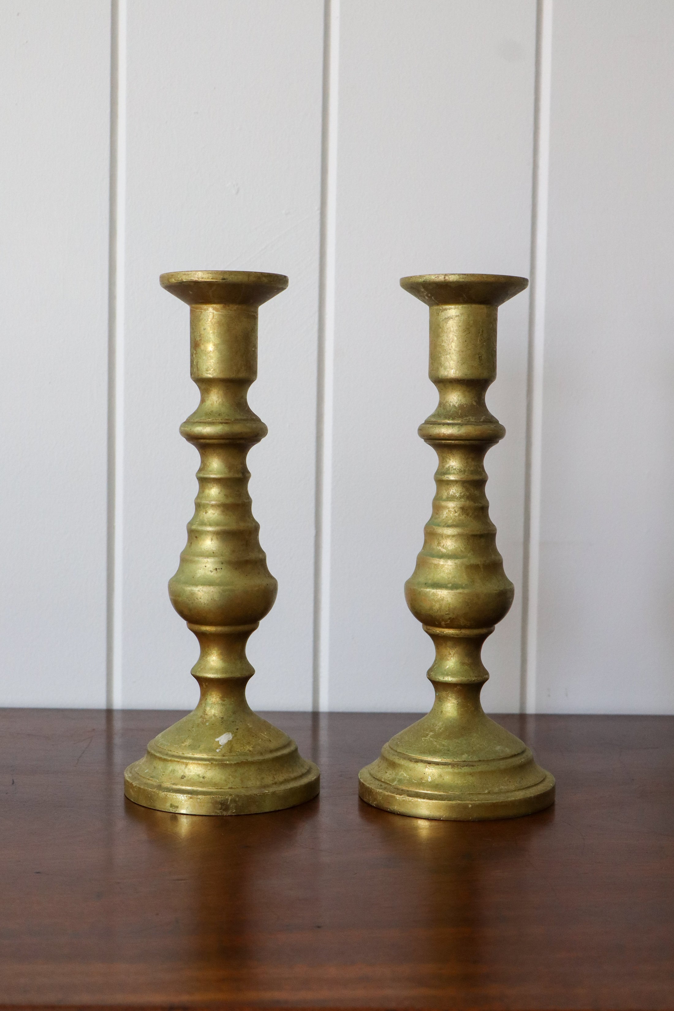 PAIR of Unique Brass Candlesticks | HEAVY 9.75”