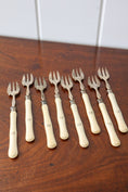 Load image into Gallery viewer, Antique French Sterling Silver + Bone Seafood Forks (Shrimp, Oyster) | SET of 8
