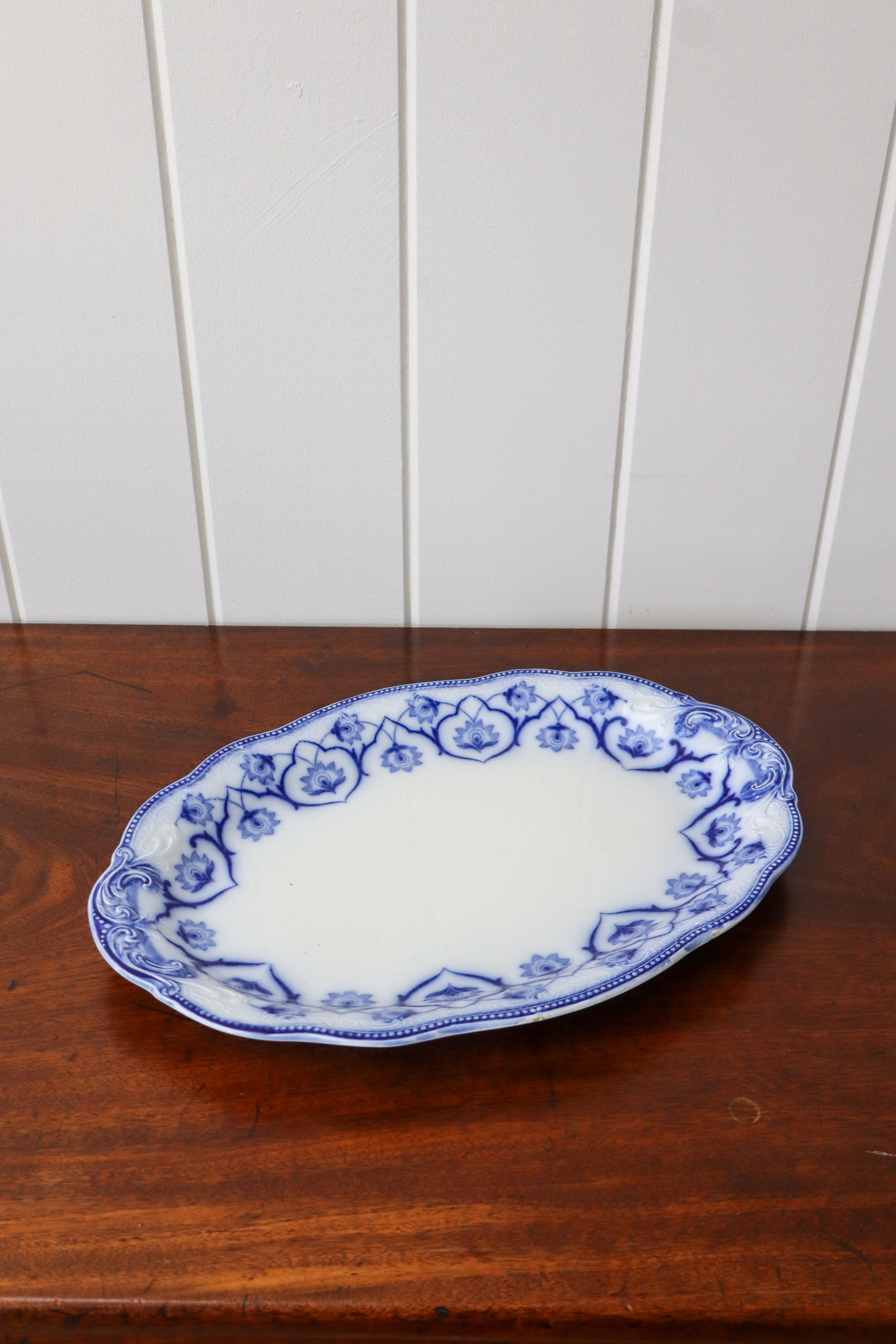 Large W. H. Grindley Antique Blue Flow Transferware Oval Serving Platter 14”x 10”