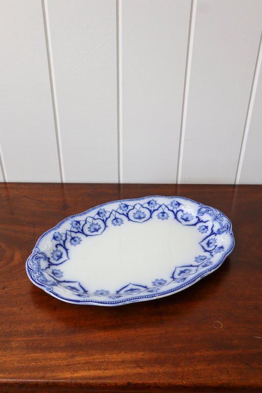 Large W. H. Grindley Antique Blue Flow Transferware Oval Serving Platter 14”x 10”