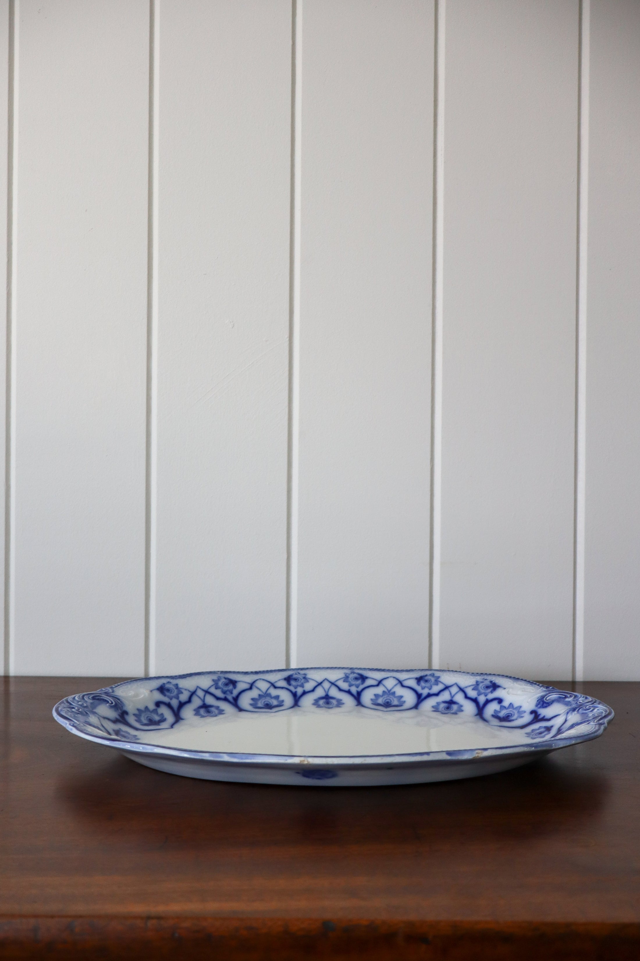 Large W. H. Grindley Antique Blue Flow Transferware Oval Serving Platter 14”x 10”