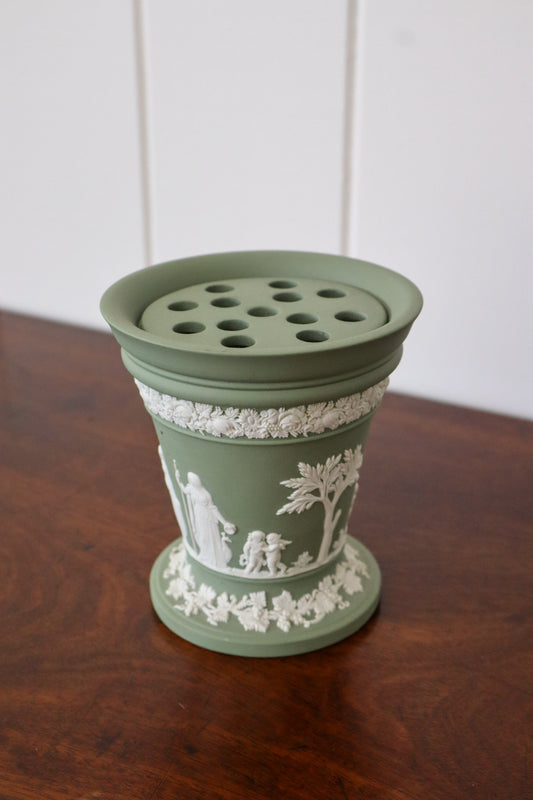 Vintage Wedgwood Green Jasperware Vase with Frogger