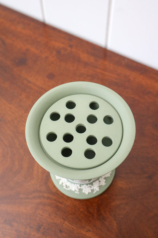 Vintage Wedgwood Green Jasperware Vase with Frogger