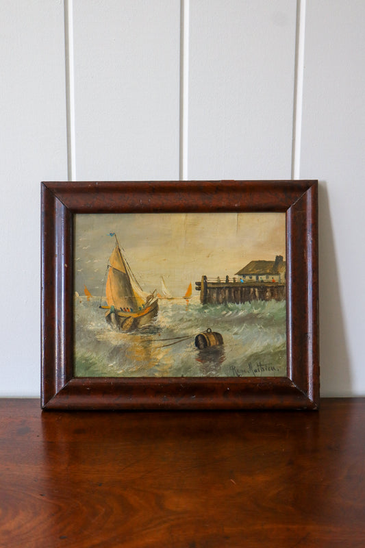 Signed Maritime Original Oil on Board (French; c. 1890) | by Rene Mathieu