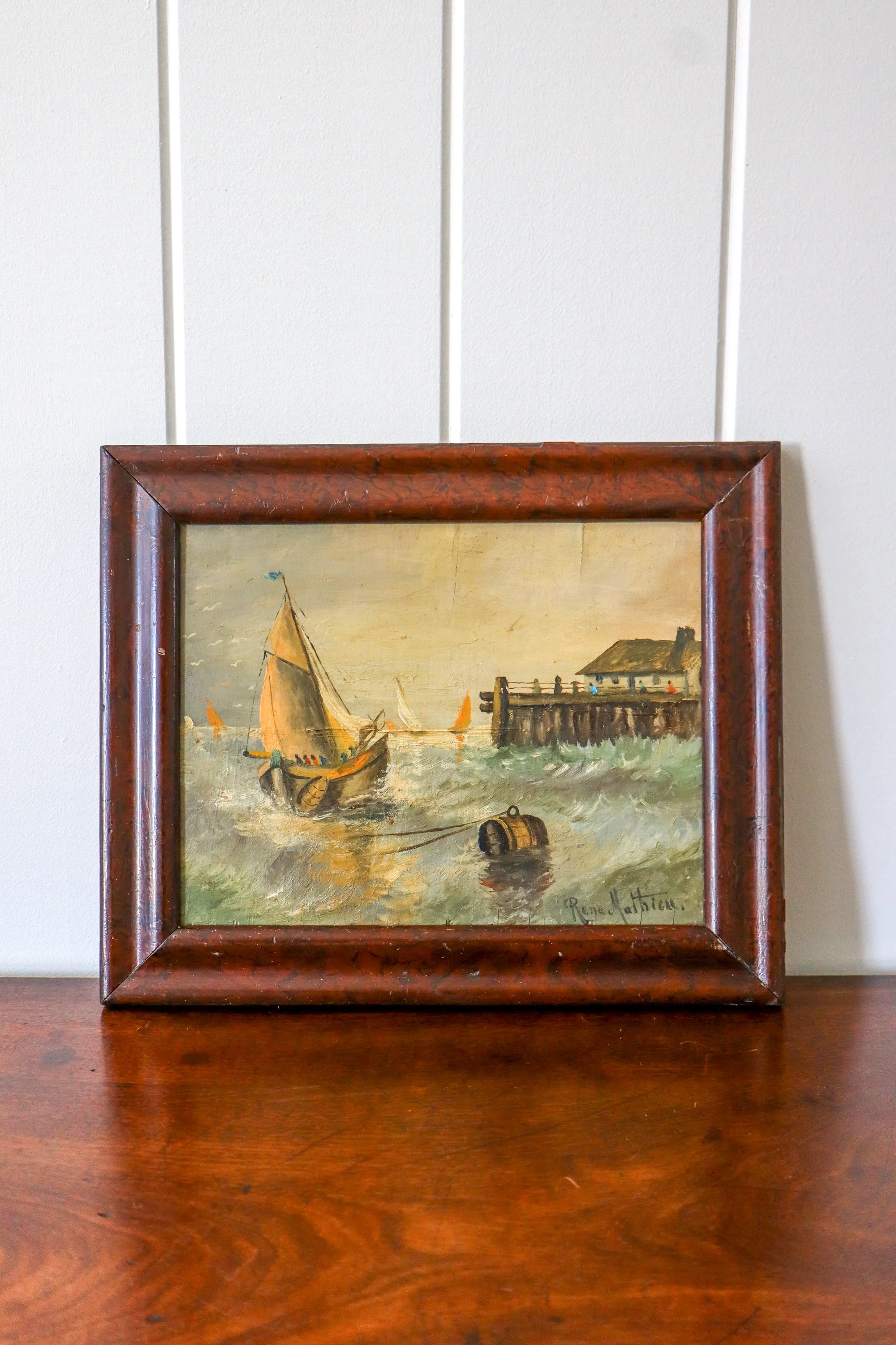 Signed Maritime Original Oil on Board (French; c. 1890) | by Rene Mathieu