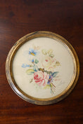 Load image into Gallery viewer, TRIO of Antique Original Floral Watercolors in Round Giltwood Frames (c. 1900) | 9.5"W

