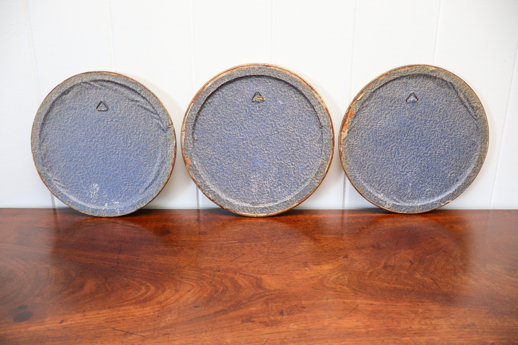 TRIO of Antique Original Floral Watercolors in Round Giltwood Frames (c. 1900) | 9.5"W
