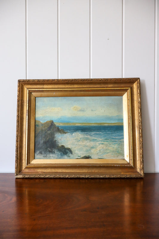 Original Antique Ocean Scene Oil on Canvas