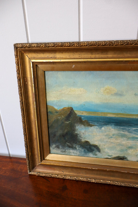 Original Antique Ocean Scene Oil on Canvas