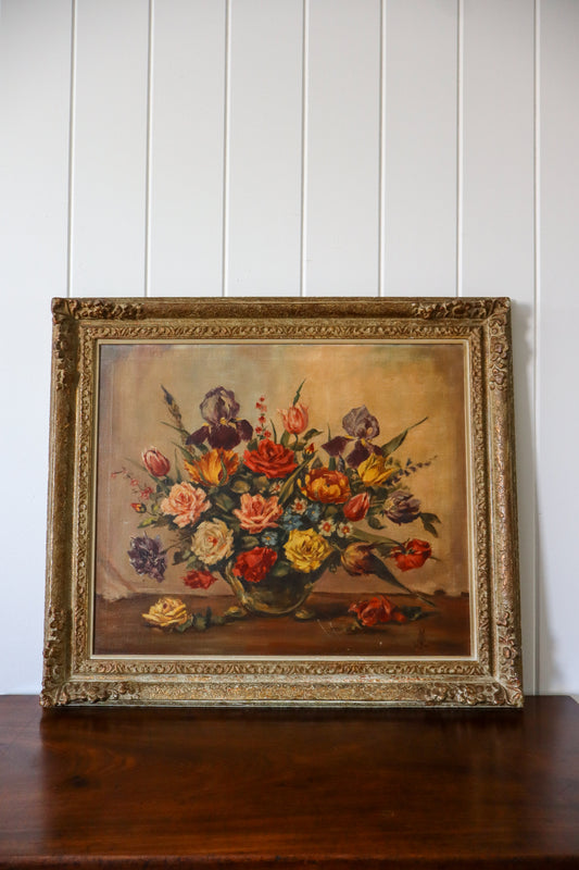 Large 20th Century Oil on Board of Floral Arrangement