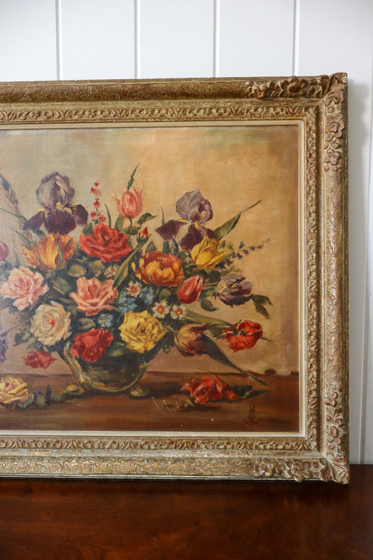 Large 20th Century Oil on Board of Floral Arrangement
