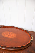 Load image into Gallery viewer, Edwardian Mahogany Butler’s Tray with Shell Inlay + Scalloped Edge
