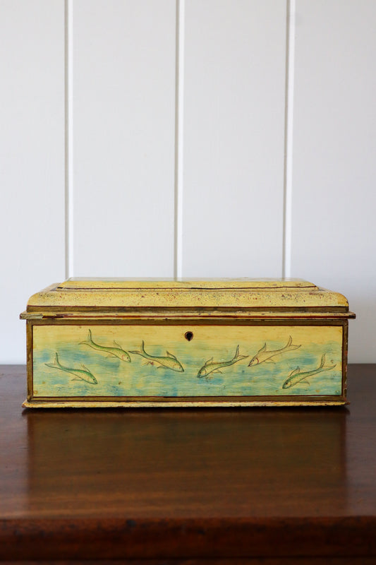 Hand Painted Box with Hidden Bottom/Side Drawer | Fish Swimming
