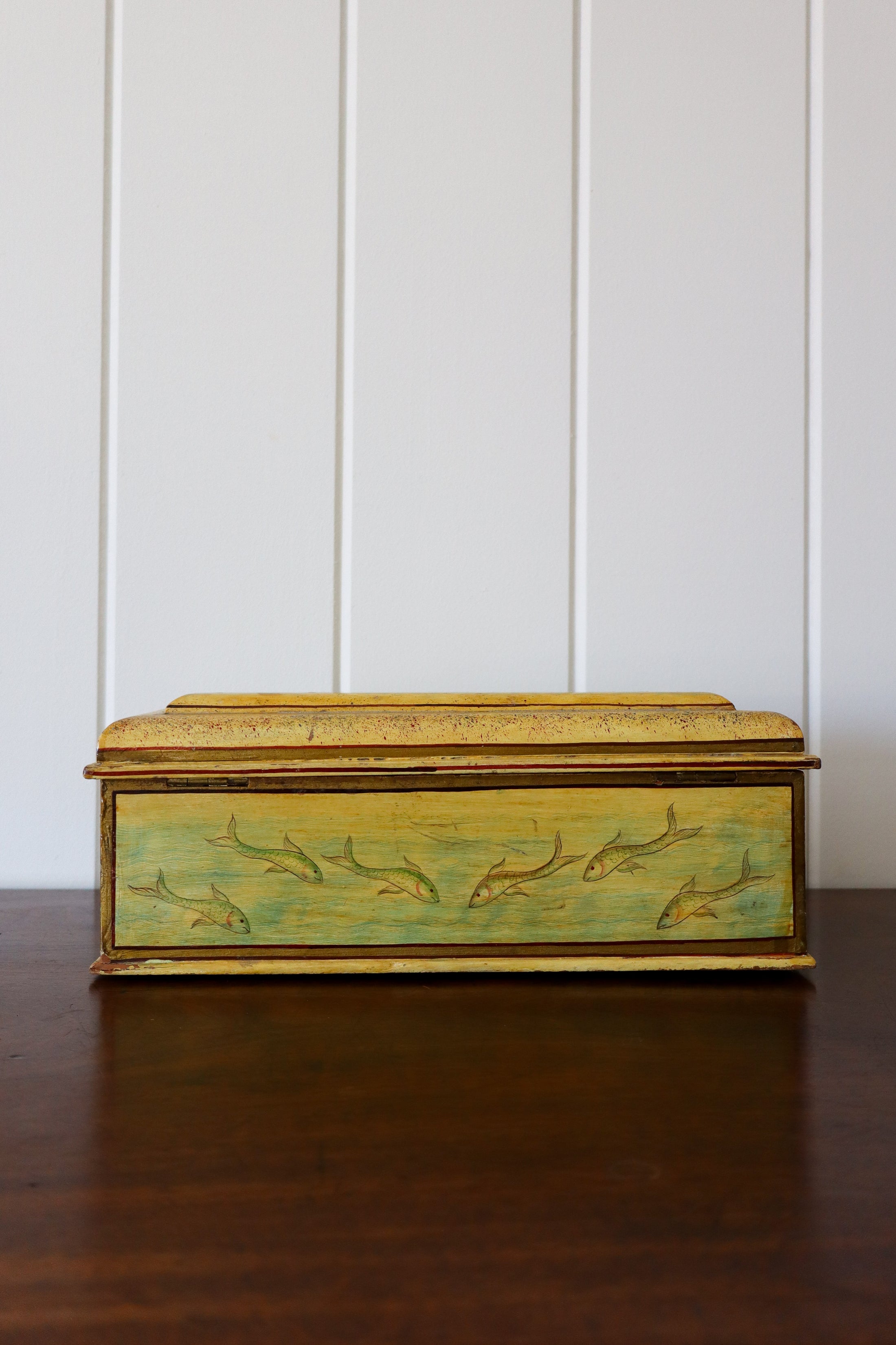 Hand Painted Box with Hidden Bottom/Side Drawer | Fish Swimming