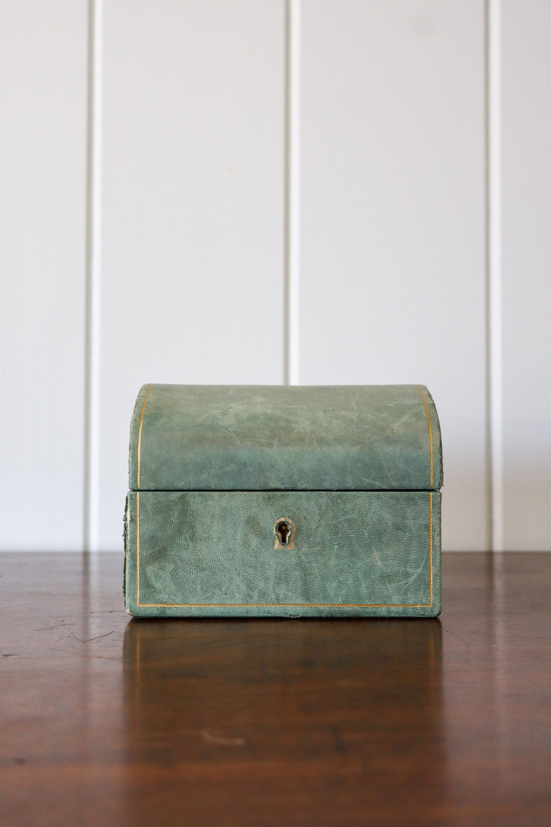 Vintage Petite Sage Leather Dome Box