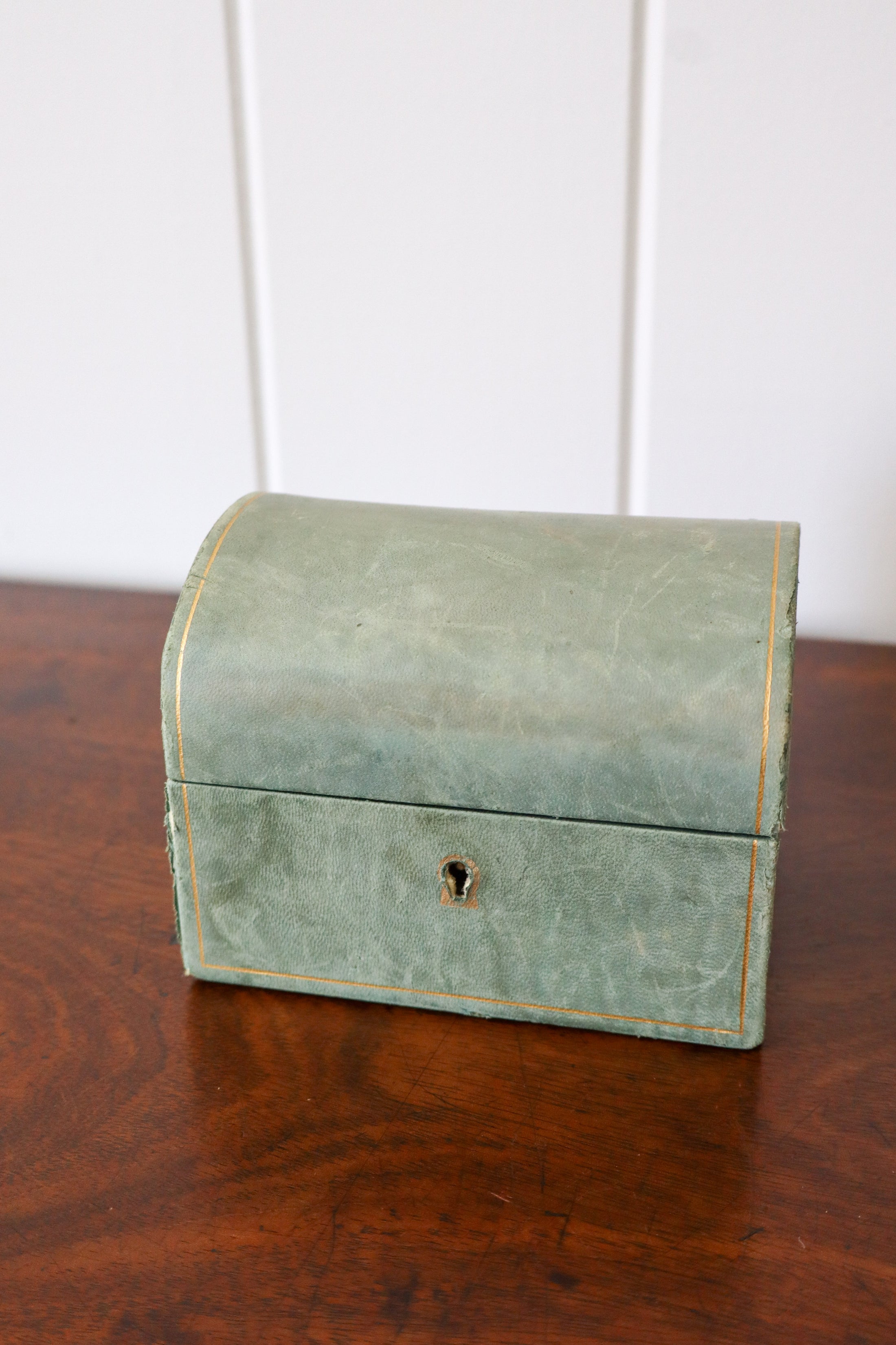 Vintage Petite Sage Leather Dome Box