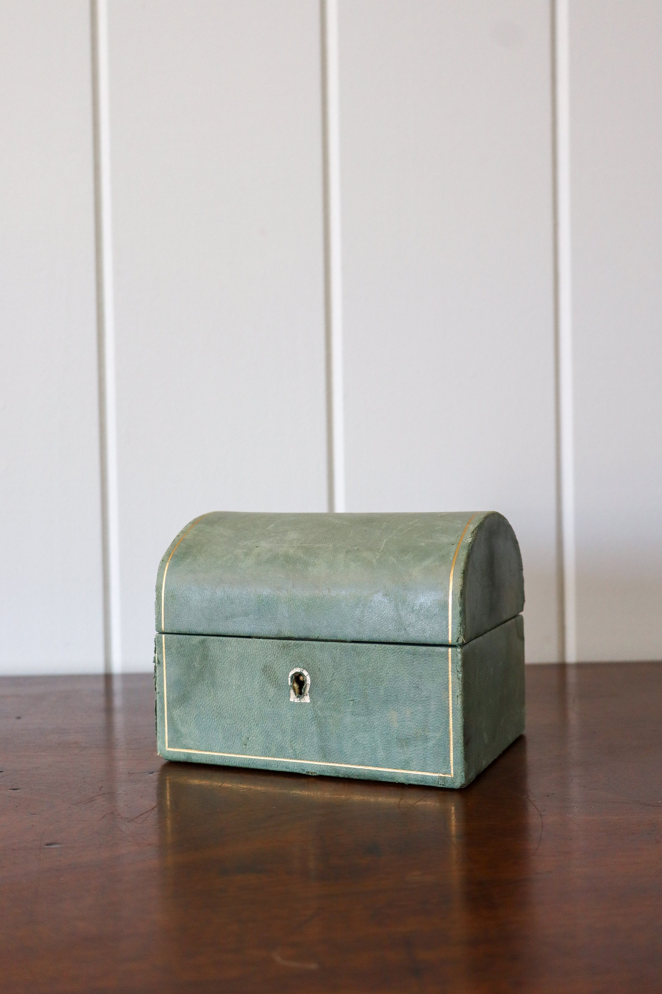 Vintage Petite Sage Leather Dome Box