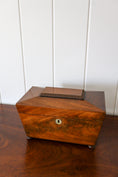 Load image into Gallery viewer, 19th Century Mahogany Tea Caddy with Carved Top Detail on Bun Feet
