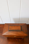Load image into Gallery viewer, 19th Century Mahogany Tea Caddy with Carved Top Detail on Bun Feet
