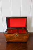 Load image into Gallery viewer, 19th Century Mahogany Tea Caddy with Carved Top Detail on Bun Feet

