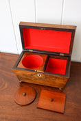 Load image into Gallery viewer, 19th Century Mahogany Tea Caddy with Carved Top Detail on Bun Feet
