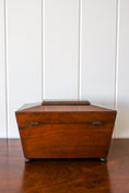Load image into Gallery viewer, 19th Century Mahogany Tea Caddy with Carved Top Detail on Bun Feet
