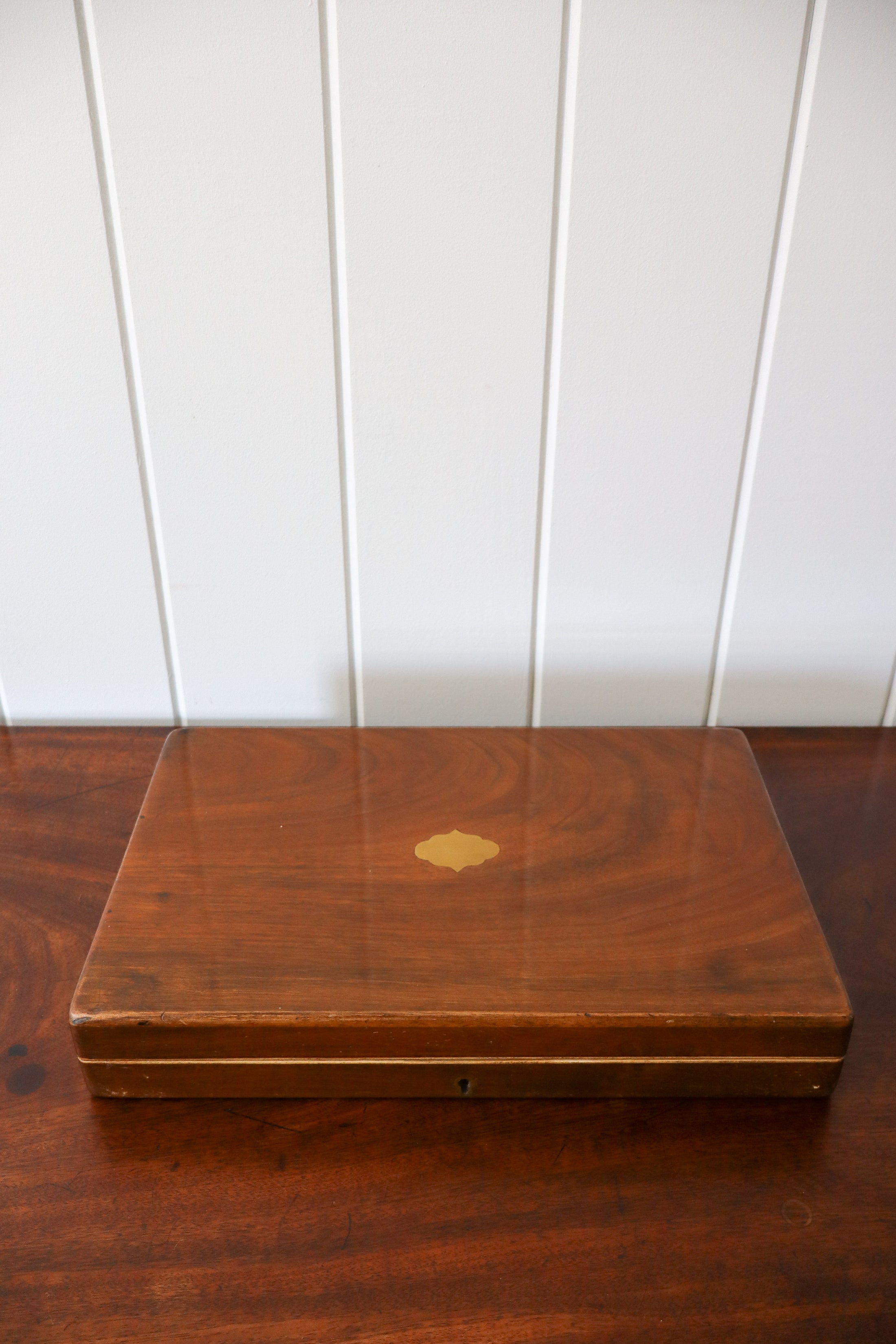 Mahogany Flat Box With Yellow Silk Lining + Working Key