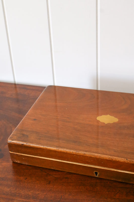 Mahogany Flat Box With Yellow Silk Lining + Working Key