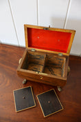 Load image into Gallery viewer, Antique English Mahogany Tea Caddy with Lion Head Rings on Brass Claw Feet (c. 1860)
