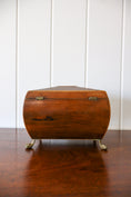 Load image into Gallery viewer, Antique English Mahogany Tea Caddy with Lion Head Rings on Brass Claw Feet (c. 1860)
