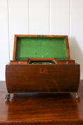 Load image into Gallery viewer, Georgian Rosewood Tea Caddy With Brass Handles + Brass Claw Feet | Original Fittings + Green Interior
