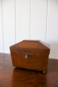 Load image into Gallery viewer, Regency Mahogany Sarcophagus Tea Caddy Brass Ball Feet Working Lock And Key (c. 1810)
