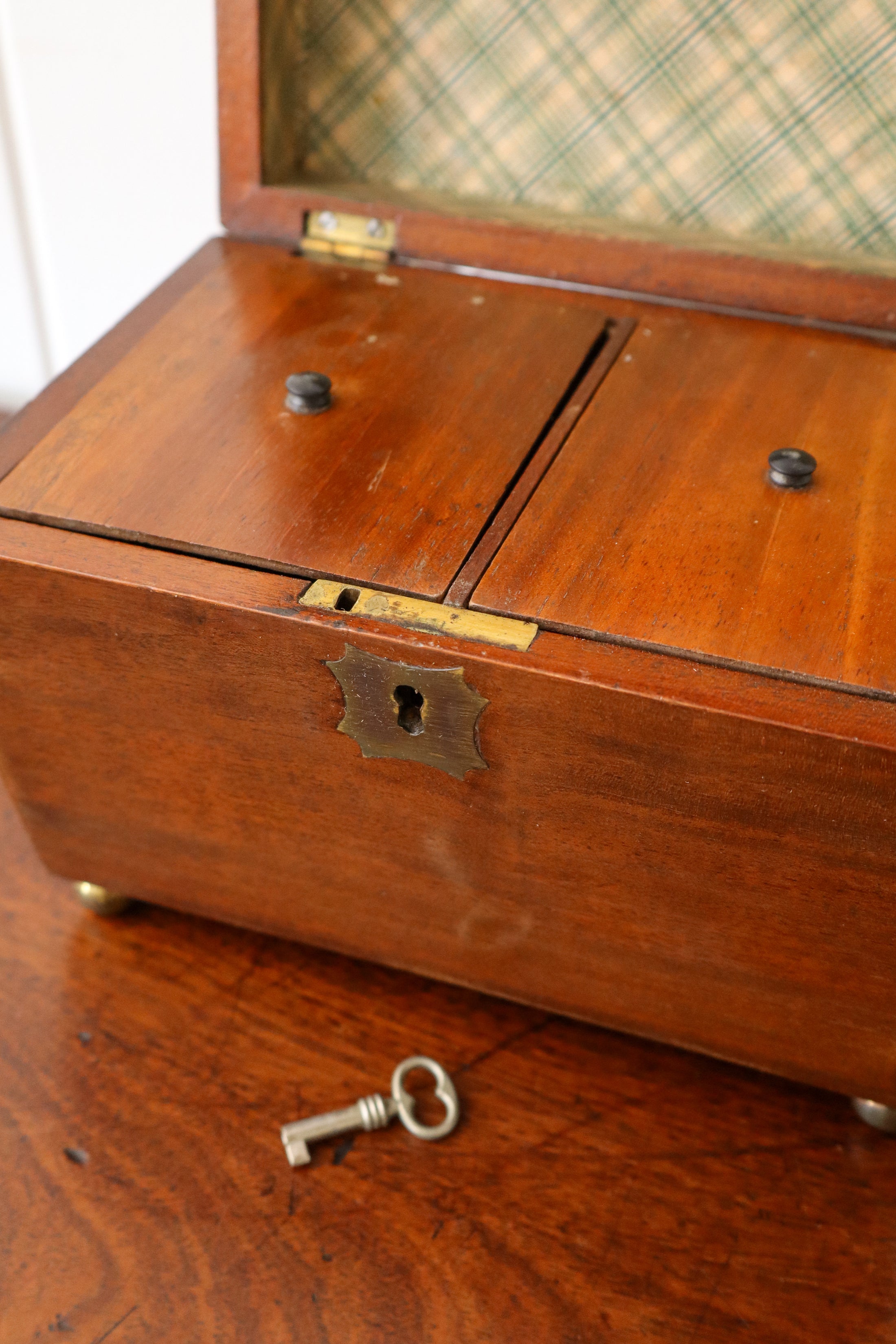 Regency Mahogany Sarcophagus Tea Caddy Brass Ball Feet Working Lock And Key (c. 1810)